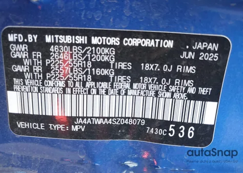 2025 Mitsubishi Eclipse Cross Black Edition S-Awc/Se S-Awc/Sel S-Awc z USA, uszkodzony, nr VIN JA4ATWAA4SZ048079